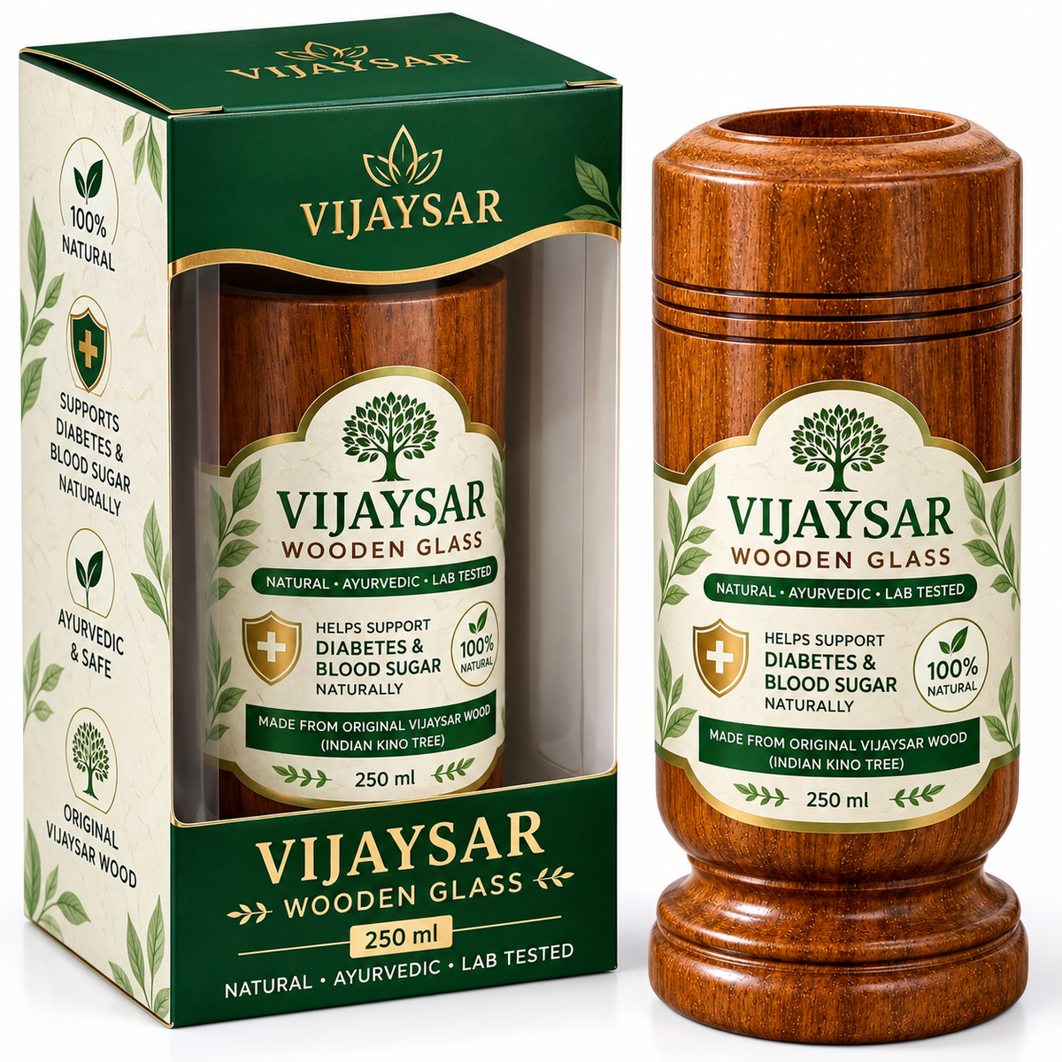 Original Vijaysar Wood Glass made from Authentic Vijaysar heartwood